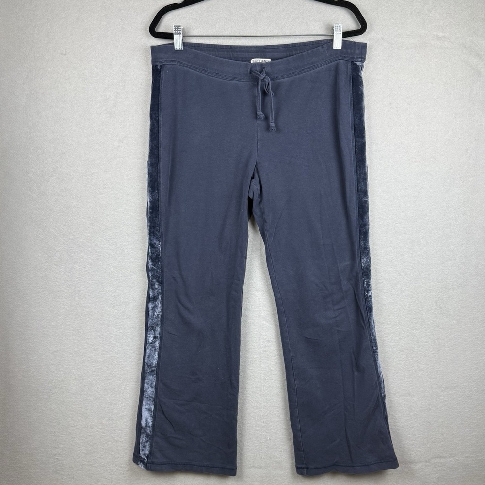 Vtg Express Sweatpants Womens Navy Blue Velvet Side Stripe Lounge Wide Leg Sz L